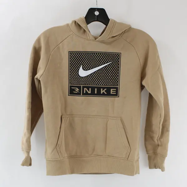 Nike 3Brand Youth Hoodie Tan Fleece Pullover Swoosh Logo Size S 8-10Y