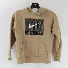 Nike 3Brand Youth Hoodie Tan Fleece Pullover Swoosh Logo Size S 8-10Y
