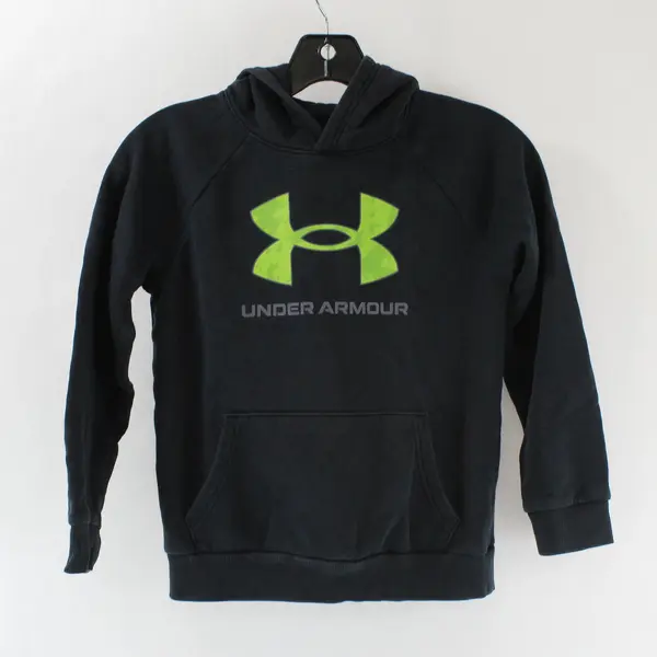 Under Armour Boys Pullover Hoodie Black Green Size YS Cotton Polyester 
