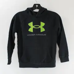 Under Armour Boys Pullover Hoodie Black Green Size YS Cotton Polyester 