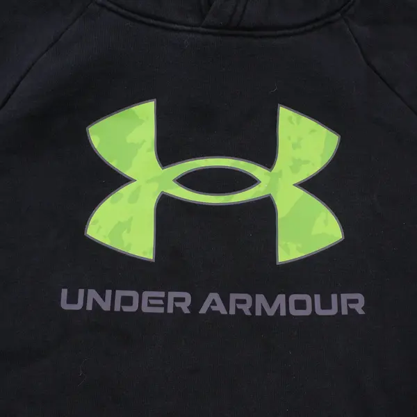 Under Armour Boys Pullover Hoodie Black Green Size YS Cotton Polyester 