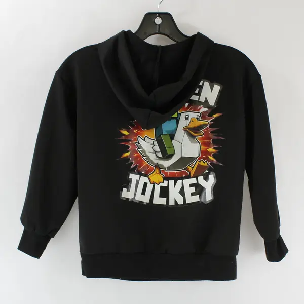 Minecraft Chicken Jockey Hoodie Graphic Print Black Pullover Sweatshirt Boys 8Y