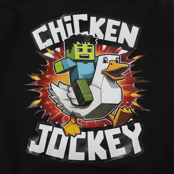 Minecraft Chicken Jockey Hoodie Graphic Print Black Pullover Sweatshirt Boys 8Y