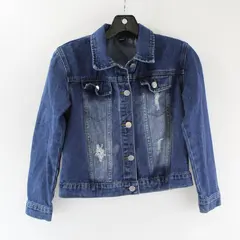 Shein Jacket Girls Blue Jean Denim Distressed Button Up Youth Kid 10Y