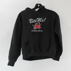 Unisex Youth Seaside Oregon Black Pullover Hoodie "Bite Me!" Small/Medium 