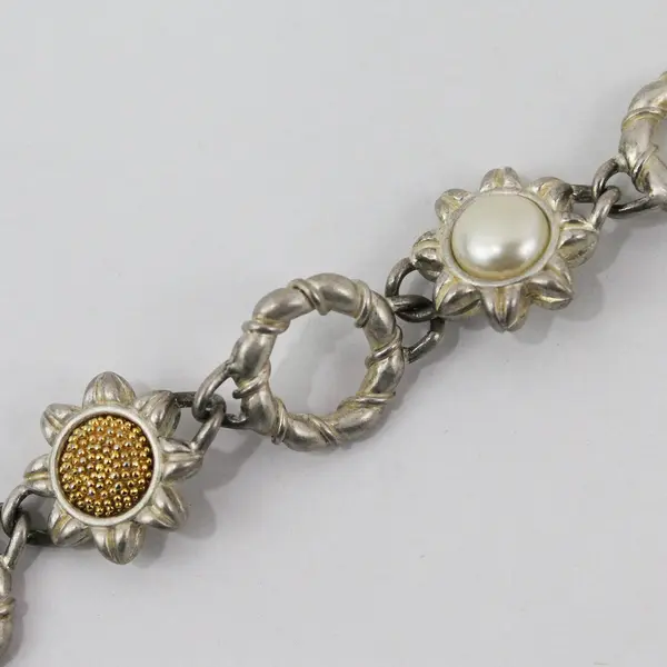 Liz Claiborne Faux Pearl Two-Tone Metal Sunflower Bracelet 7.5"