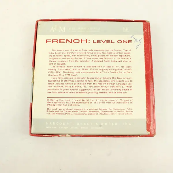 Vintage A-LM French Level One Instructional Reel-to-Reel Tape 1961 