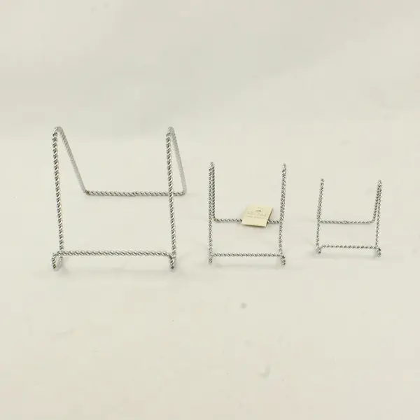 Lot of 3 Tripar Silver Tone Twisted Wire Tabletop Easel Display Stands