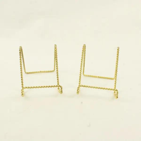 Lot of 2 Tripar Gold Tone Twisted Wire Plate Display Easel Stands