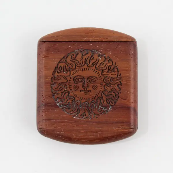 Engraved Sun Secret Wood Box Heart Back 2in Small Decorative Keepsake