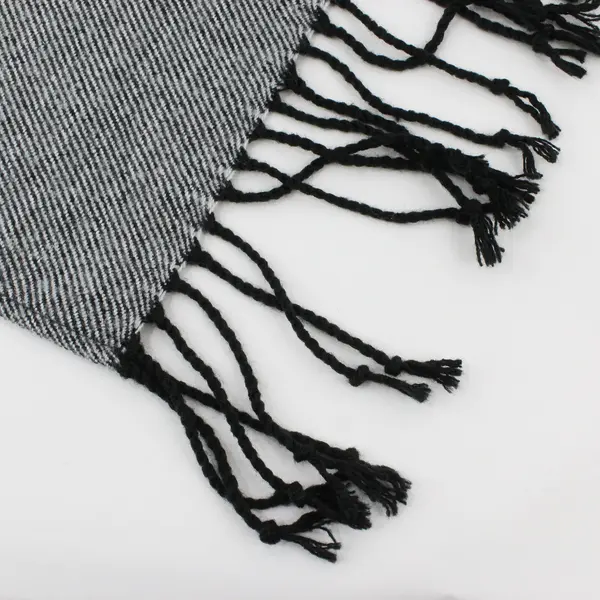 Black and Gray Striped Fringe Knit Shawl One Size