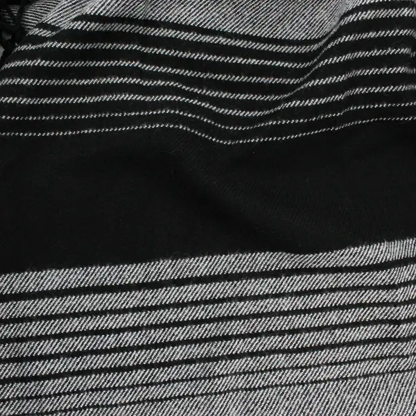 Black and Gray Striped Fringe Knit Shawl One Size