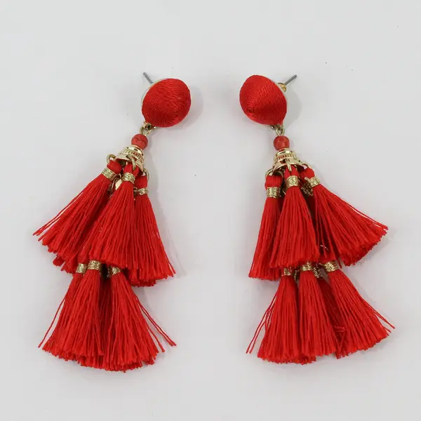 Red-Orange Tiered Tassel Dangle Earrings