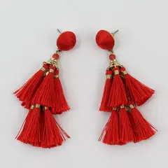 Red-Orange Tiered Tassel Dangle Earrings