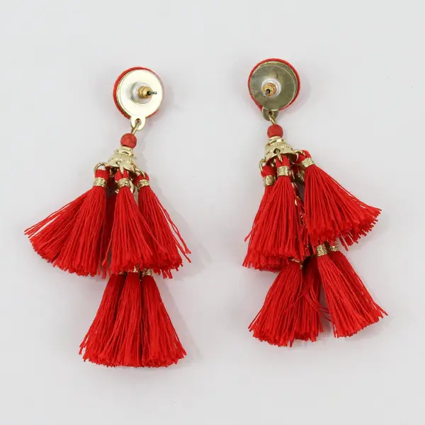 Red-Orange Tiered Tassel Dangle Earrings