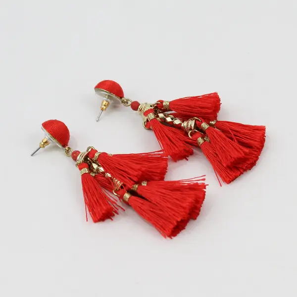 Red-Orange Tiered Tassel Dangle Earrings