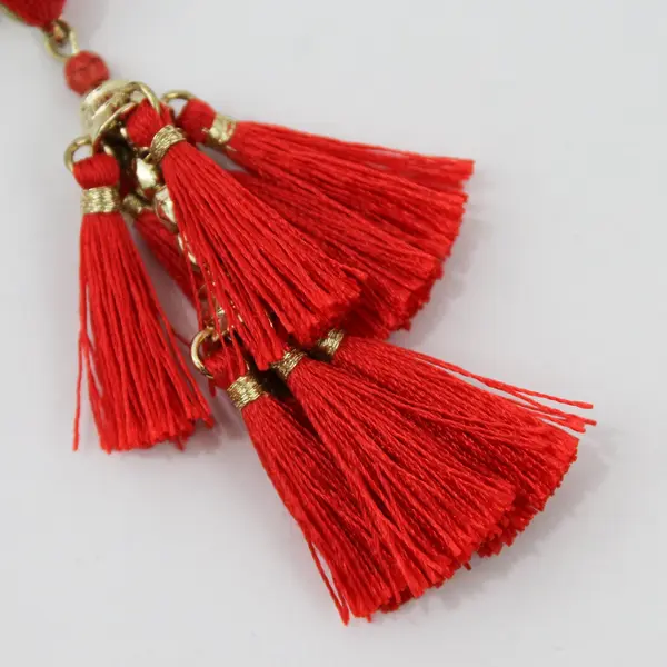 Red-Orange Tiered Tassel Dangle Earrings