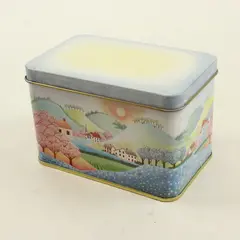 Vintage Rectangular Tin Collectible Village Pastoral Scene Decorative w/ Lid
