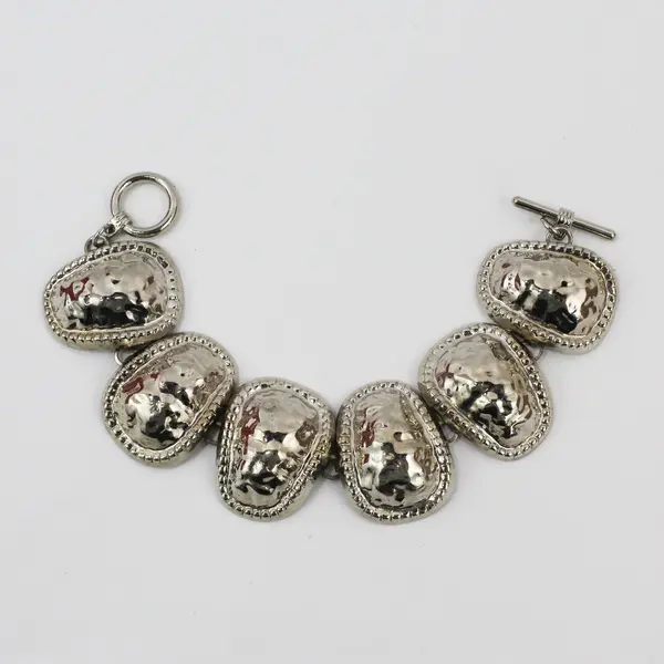 Silver-Tone Metal Textured Link Bracelet 8"