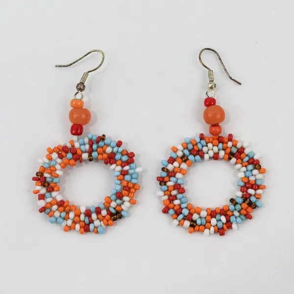 Orange Blue White Red Seed Bead Hoop Drop Earrings Boho