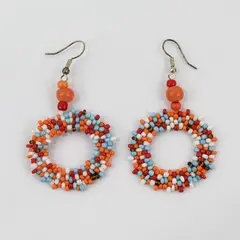 Orange Blue White Red Seed Bead Hoop Drop Earrings Boho