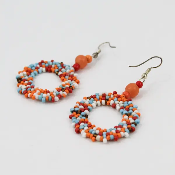 Orange Blue White Red Seed Bead Hoop Drop Earrings Boho