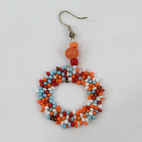 Orange Blue White Red Seed Bead Hoop Drop Earrings Boho