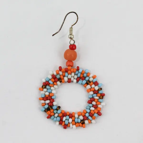 Orange Blue White Red Seed Bead Hoop Drop Earrings Boho