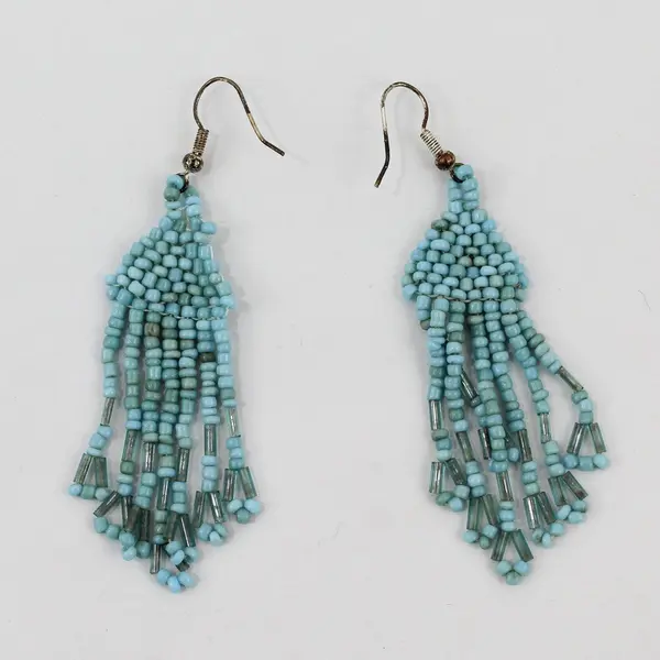 Turquoise Seed Bead Fringe Tassel Boho Dangle Earrings