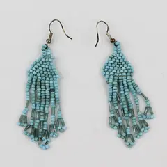 Turquoise Seed Bead Fringe Tassel Boho Dangle Earrings