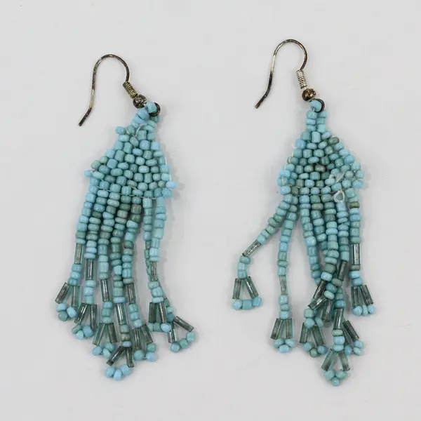 Turquoise Seed Bead Fringe Tassel Boho Dangle Earrings