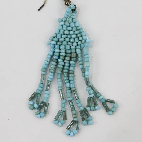 Turquoise Seed Bead Fringe Tassel Boho Dangle Earrings