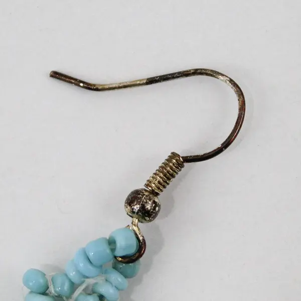 Turquoise Seed Bead Fringe Tassel Boho Dangle Earrings