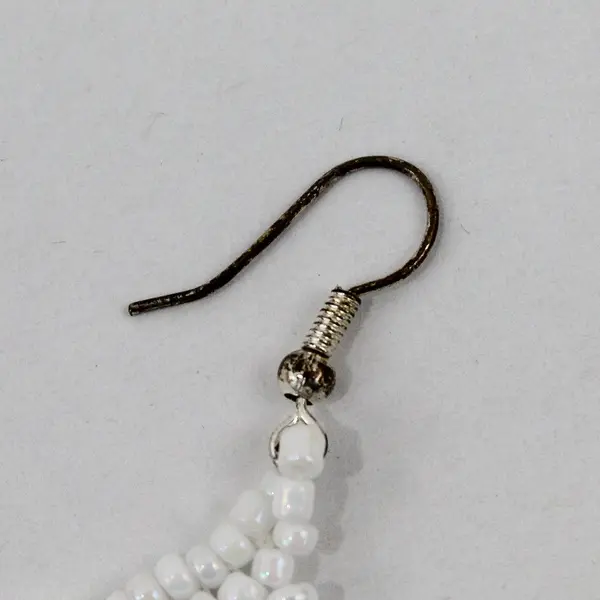 White Seed Bead Fringe Tassel Boho Dangle Earrings