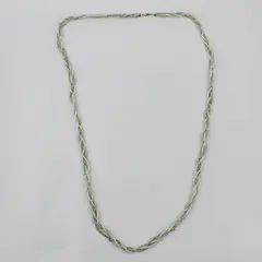 Multi-Strand Braided White Blue Faux Pearl Gold-Tone Chain Necklace 47"