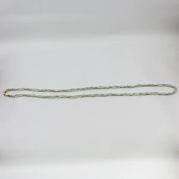 Multi-Strand Braided White Blue Faux Pearl Gold-Tone Chain Necklace 47"