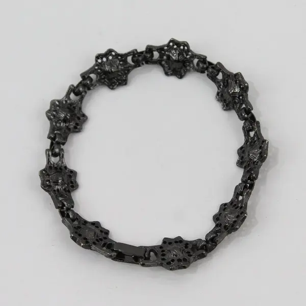 Vintage Blue Rhinestone Starburst Setting Gunmetal Silver-Tone Bracelet 7.5"