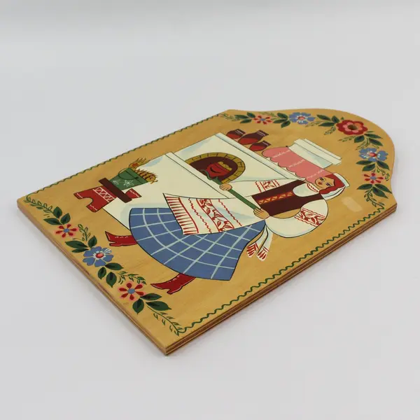 Hand Painted USSR Russian Folk Art Decorative Wood Cutting Board Woman Cooking