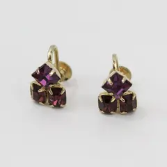 Vintage Purple Rhinestone Gold-Tone Screw-Back Earrings