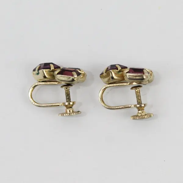 Vintage Purple Rhinestone Gold-Tone Screw-Back Earrings