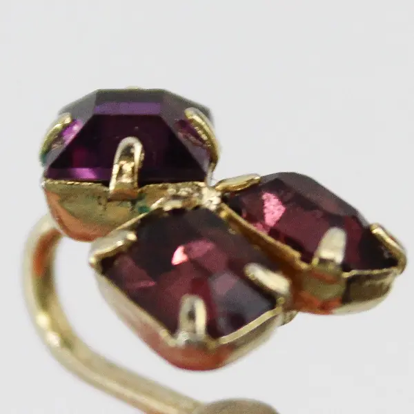 Vintage Purple Rhinestone Gold-Tone Screw-Back Earrings