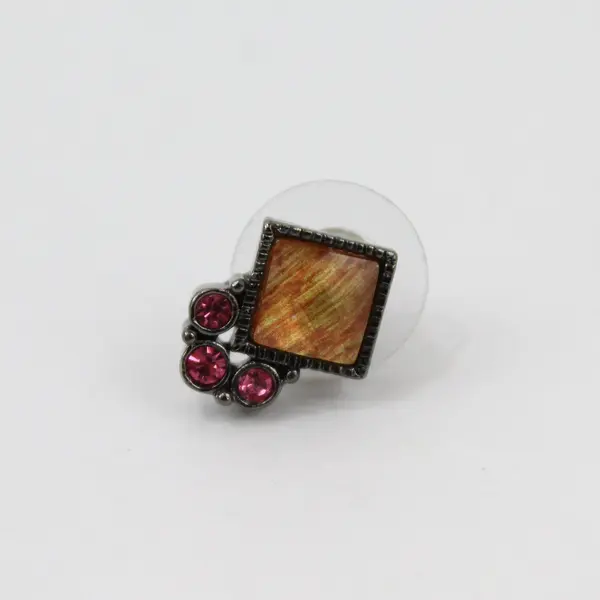 Vintage Stud Earrings Pink Rhinestones Yellow Amber Center Stone
