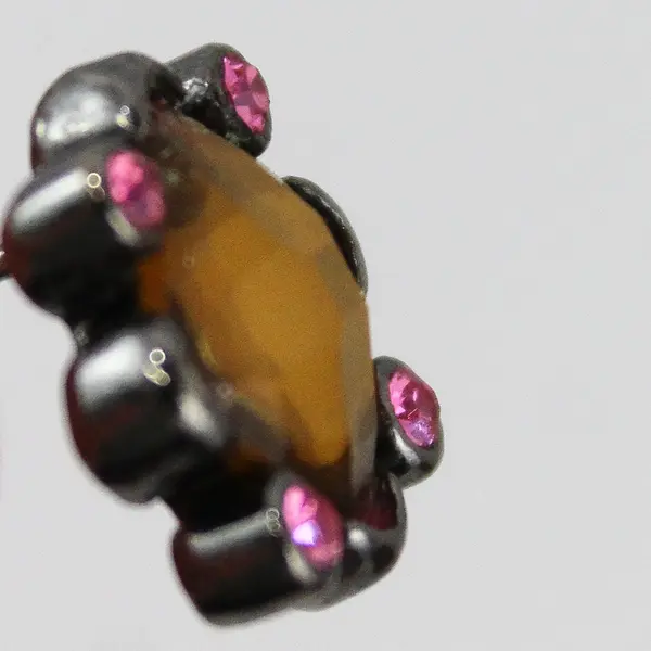 Vintage Yellow Pink Rhinestone Stud Earrings Gunmetal Finish