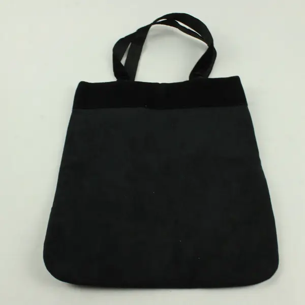 Vtg Y2K Unbranded Black Embroidered Floral Small Tote Bag 11.5"x13.5"