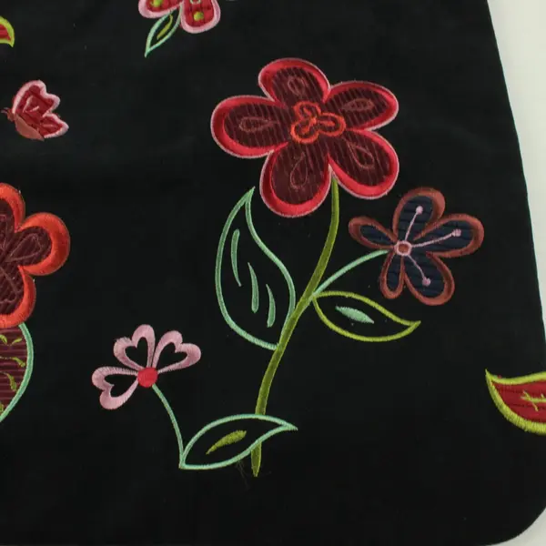 Vtg Y2K Unbranded Black Embroidered Floral Small Tote Bag 11.5"x13.5"