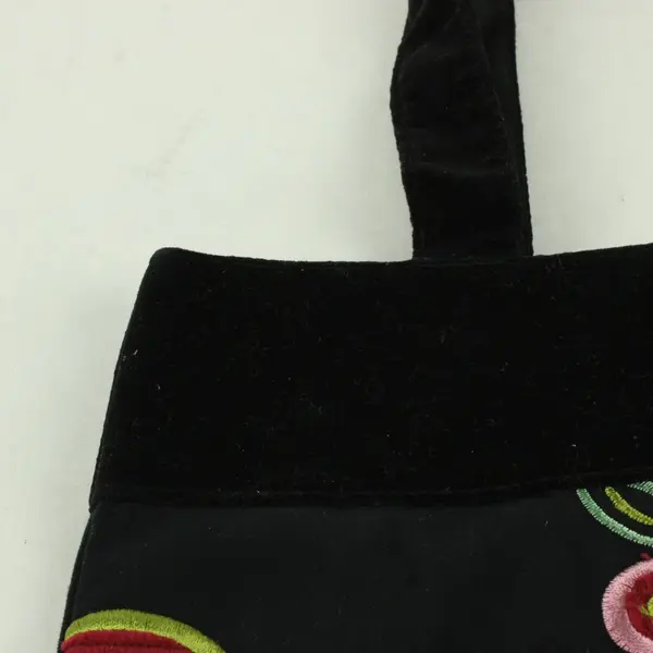 Vtg Y2K Unbranded Black Embroidered Floral Small Tote Bag 11.5"x13.5"