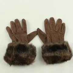 Vtg Brown Faux Fur Faux Suede Gloves Women Unbranded OS