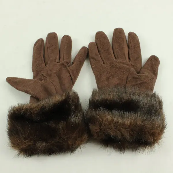 Vtg Brown Faux Fur Faux Suede Gloves Women Unbranded OS