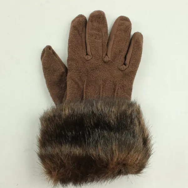 Vtg Brown Faux Fur Faux Suede Gloves Women Unbranded OS