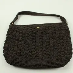 Vintage Lina Rich Brown Woven Crochet - Zipper Closure Shoulder Bag - 14"x9"
